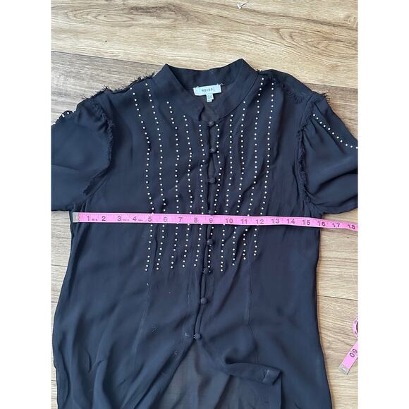 REISS Suzanne Pearl Black Sheer Blouse Mandarin Collar Women’s Size 8 - Picture 7 of 8